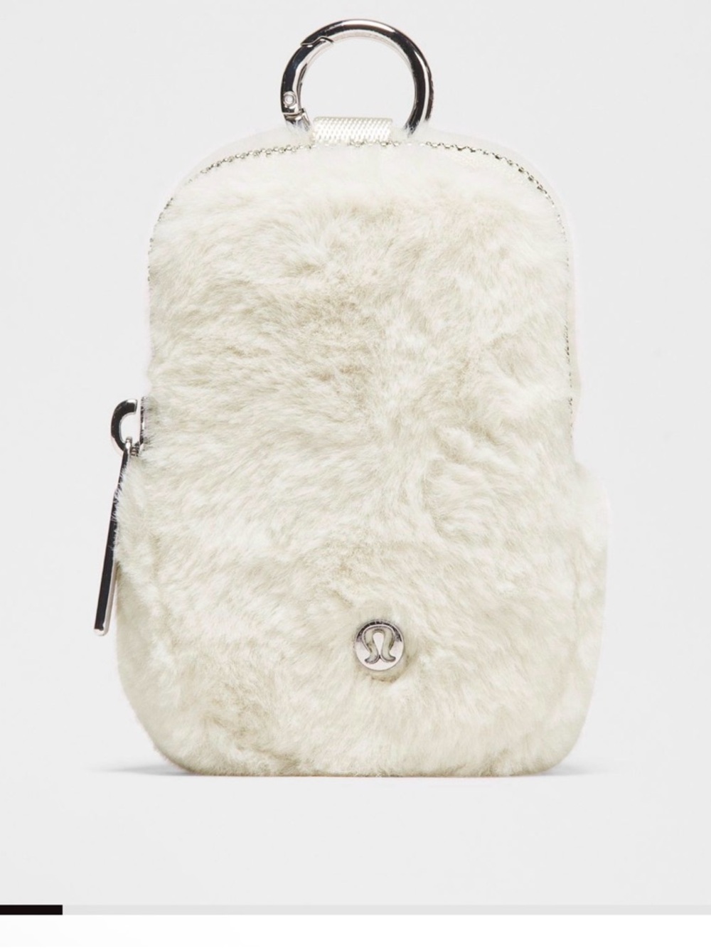 lululemon athletica Cream Faux-Fur Mini Pouch with Silver Hardware